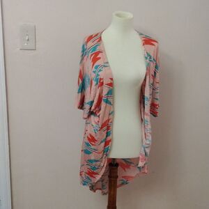 Love Crazy Cottony Open Floral Short Sleeve Kimono Peachy Teal NWT